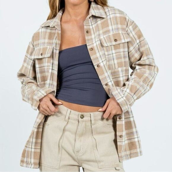 PRINCESS POLLY Mila Plaid Oversized Flannel Button-up Shirt Shacket Size 2 - Picture 2 of 6